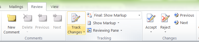 The Reviewing toolbar.