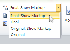 A drop-down menu with the following four choices: Final Showing Markup, Final, Original Showing Markup, Original.
