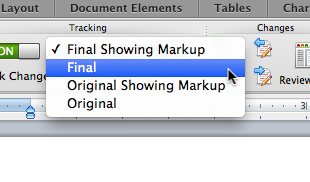 A drop-down menu with the following choices: Final Showing Markup, Final, Original Showing Markup, Original.